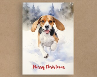 Pack of 10 Beagle in the Snow Christmas Cards | Greetings Cards | Available in multi-packs | Dogs in costumes | Envelopes included