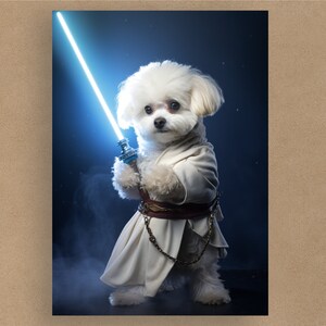 Bichon Frise Star Wars Lightsaber Greetings Card | Birthday Cards | Cards for all occasions | Adorable dogs in costumes | Envelope included