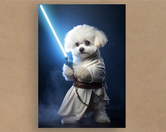 Bichon Frise Star Wars Lightsaber Greetings Card | Birthday Cards | Cards for all occasions | Adorable dogs in costumes | Envelope included