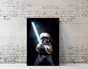 Shih Tzu Star Wars Lightsaber Poster Print | Cute dogs in costumes | Adorable wall art | Perfect gift option