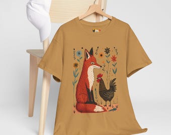 Fuchs und Henne Grafik Tee: Lustiges Tier Farm Shirt, Natur Liebhaber Geschenk