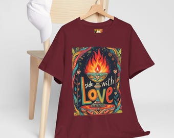 UU Flaming Chalice Rainbow T-Shirt: LGBTQ Pride, Side with Love