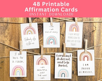 Printable Affirmation Cards, Colorful Rainbows