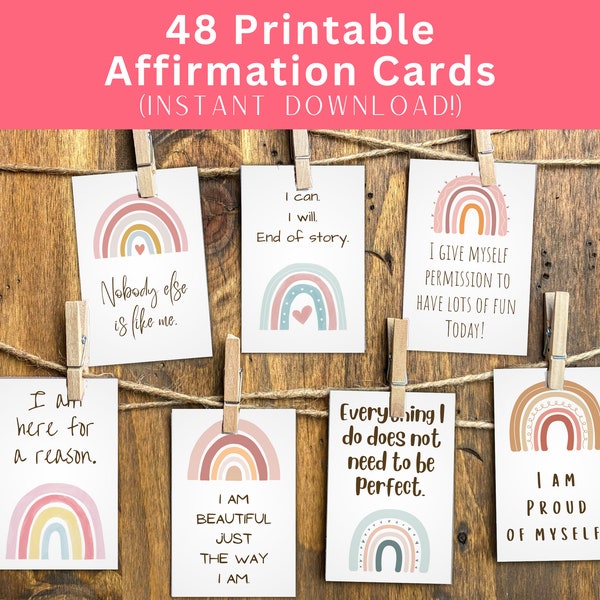 Printable Affirmation Cards, Colorful Rainbows