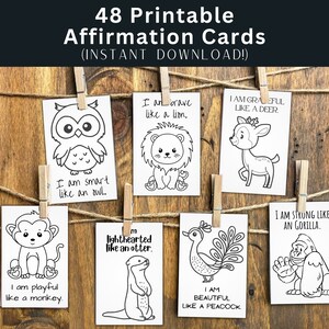 Cartes à colorier d'affirmation imprimables, adorables animaux de zoo et de safari pour les enfants