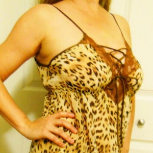 Incredibly Sexy Cato Leopard Print Chiffon Sleep Set with Bikini Panties M NWOT