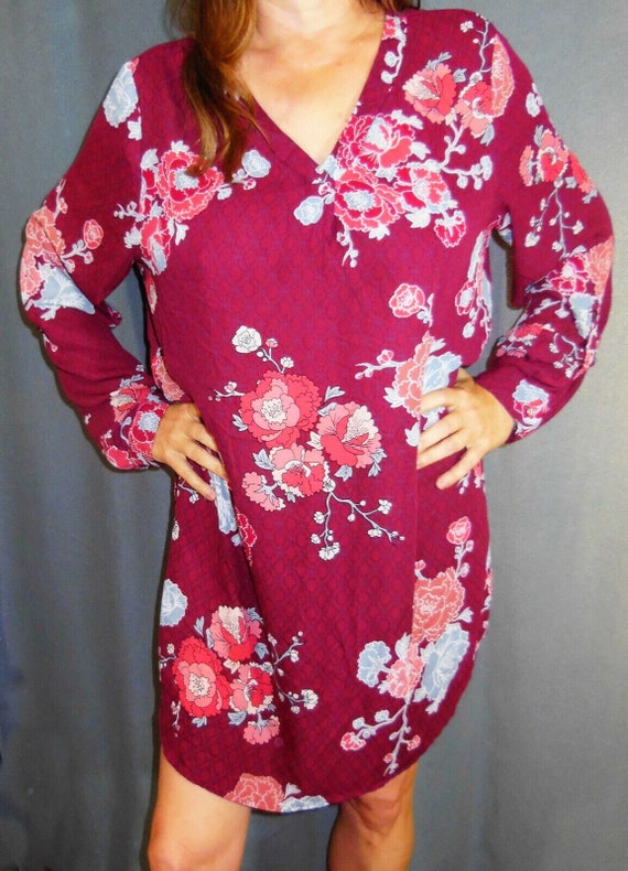 Como Vintage Stylish Maroon Floral Print Semi-She… - image 1