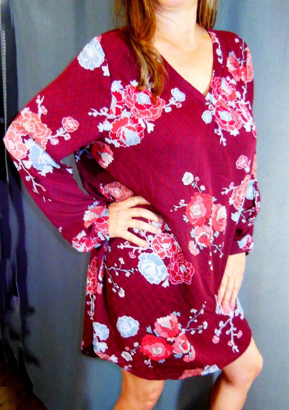 Como Vintage Stylish Maroon Floral Print Semi-She… - image 2