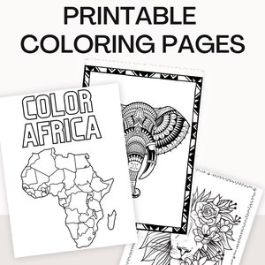 Africa Coloring Pages, 25 page bundle, Printable, black and white coloring book, homeschool printables