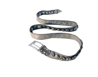 SAND CASTLE Vintage Silber Medaillon/Concho/Knopf Gürtel