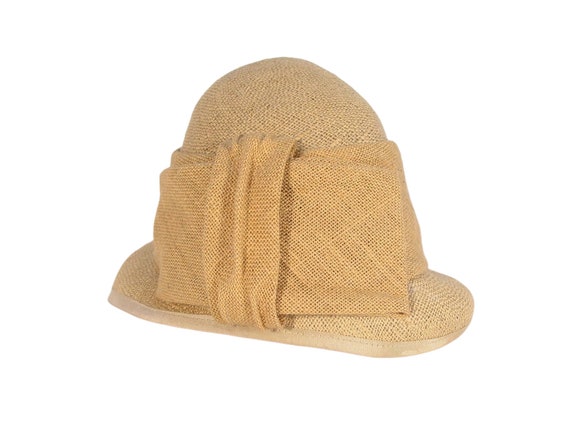 SANDRA PHILLIPPS London Vintage Burlap Bow Cloche Summer Hat O/S SANDRA PHILLIPPS London Vintage Burlap Bow Cloche Summer Hat  main image 4