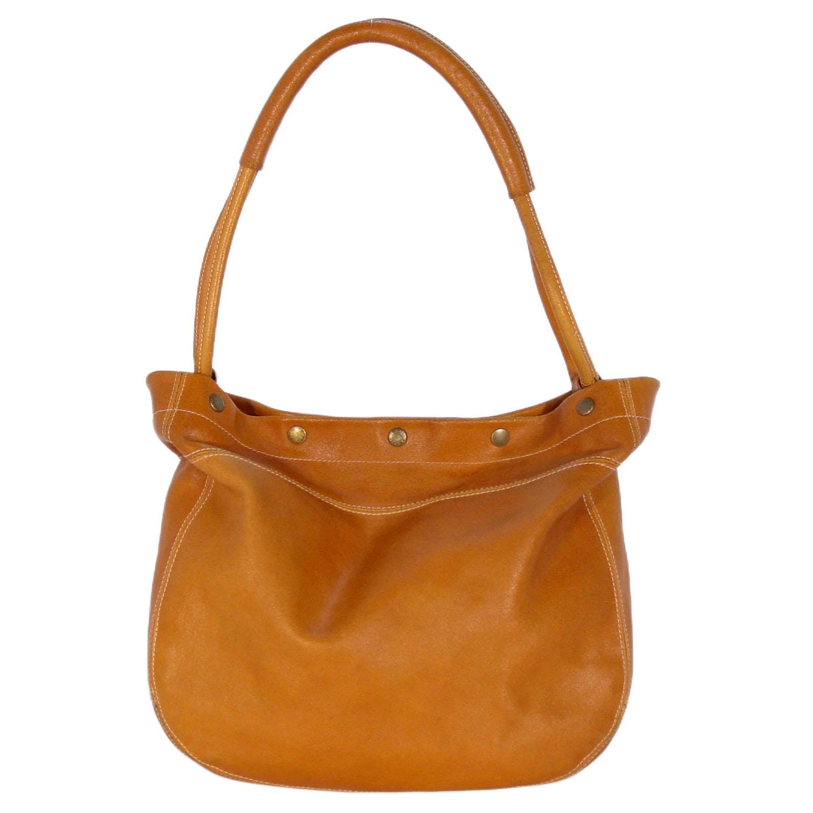FURLA Vintage Cognac Leather Slouchy Snap Hobo Shoulder Bag