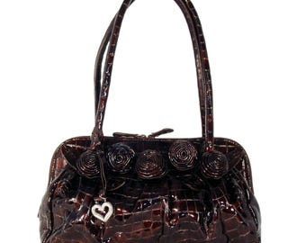 BRIGHTON Cher Croc Lackleder Rosen Rosenknospe Schulranzen Schultertasche RAR