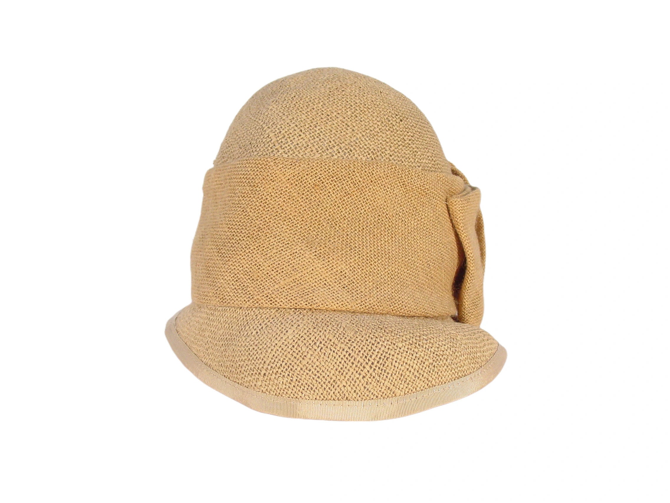 SANDRA PHILLIPPS London Vintage Burlap Bow Cloche Summer Hat O/S SANDRA PHILLIPPS London Vintage Burlap Bow Cloche Summer Hat  main image 3