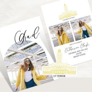 University of Texas Graduation Party Invitation Template, Minimalist Graduation Announcement, UT Tower, Modern Graduation Party Invite