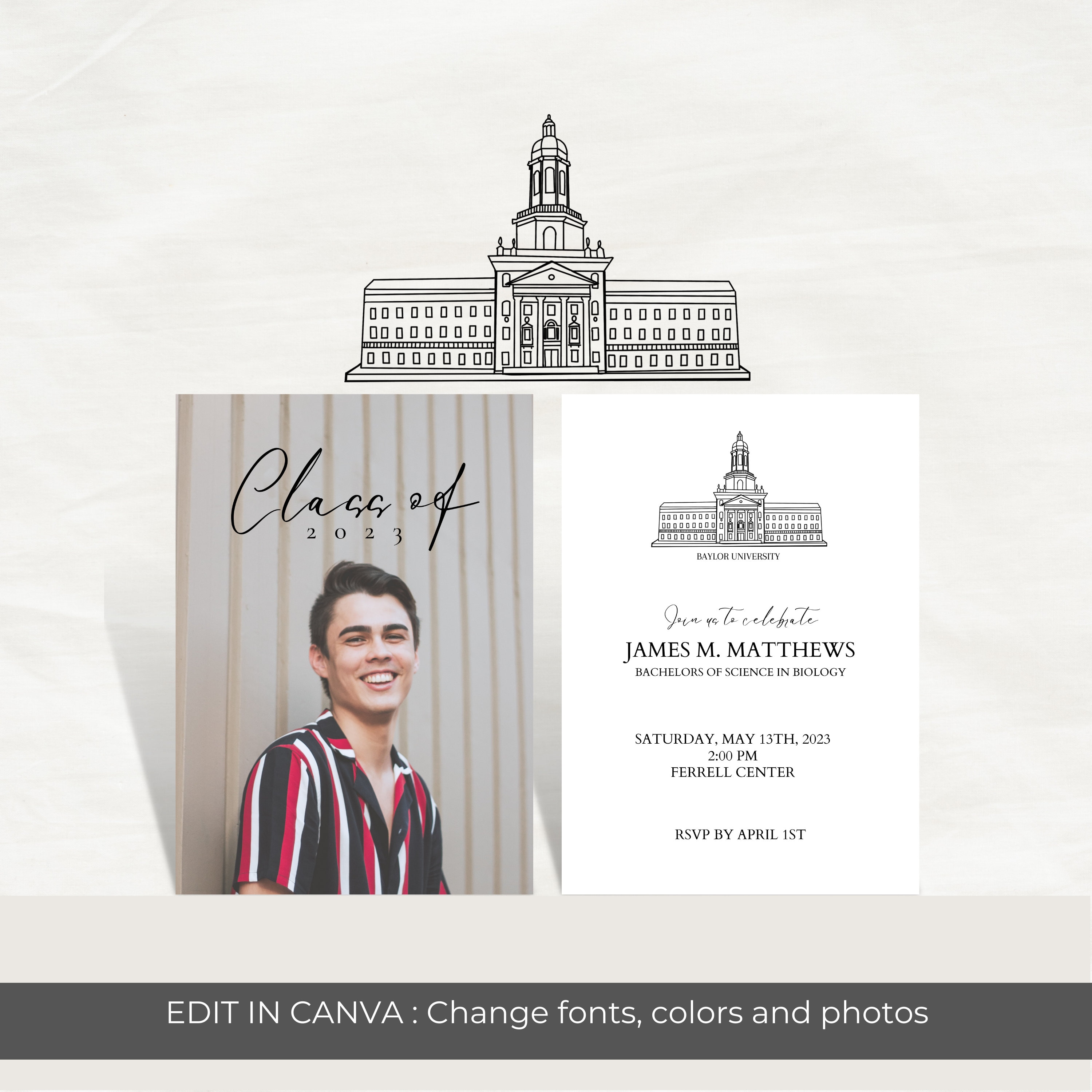 Baylor University Graduation Party Invitation Template, Minimalist