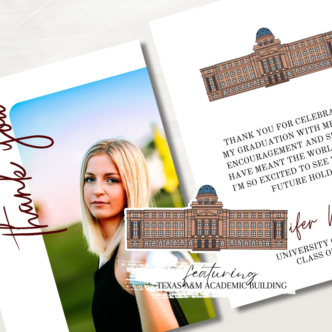 Texas A&M University Graduation Invitation Template, TAMU Minimalist Grad Announcement, Academic