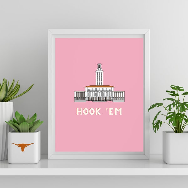 University of Texas Digital Print, Hook 'Em Art Print, UT Tower Art, UT Austin Dorm Print, UT Gift, Prints in 4x5 inches, 8x10", or 16x20"