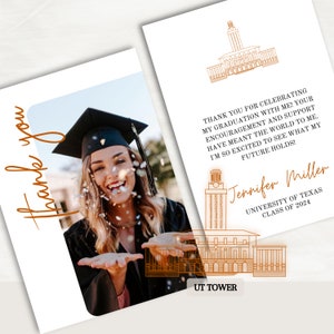 University of Texas Graduation THANK YOU Template, Minimalist Thank You Card, UT Tower, Modern Customizable Thank You Card, Print at Home