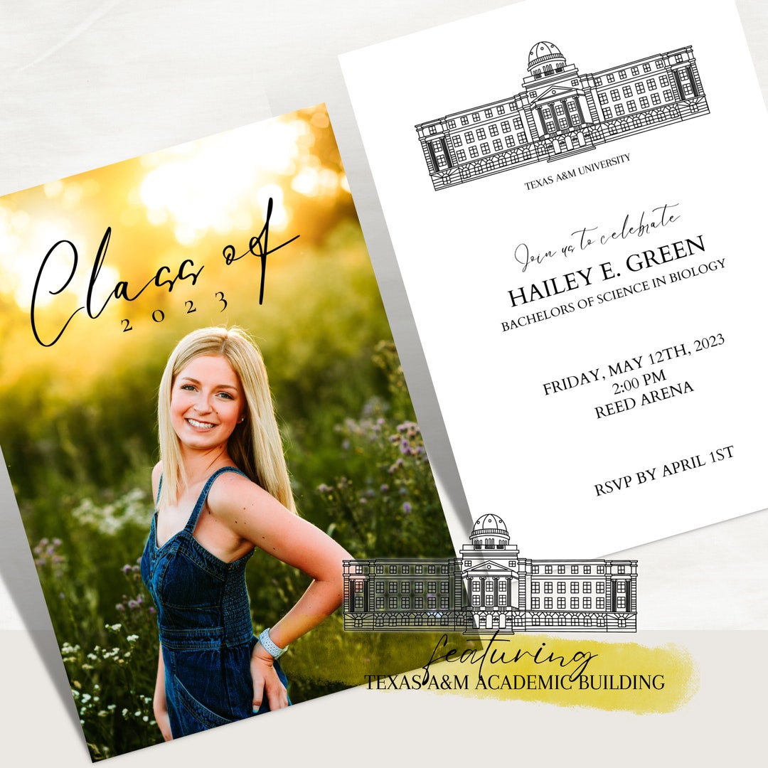 Texas A&M University Graduation Invitation Template, TAMU Minimalist