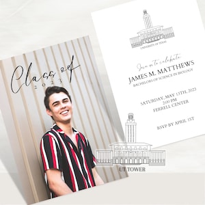 University of Texas Graduation Party Invitation Template, Minimalist Graduation Announcement, UT Tower, Modern Graduation Party Invite