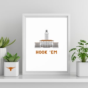 University of Texas Digital Print, Hook &#39;Em Art Print, UT Tower Art, UT Austin Dorm Print, UT Gift, Prints in 4x5 inches, 8x10&quot;, or 16x20&quot;