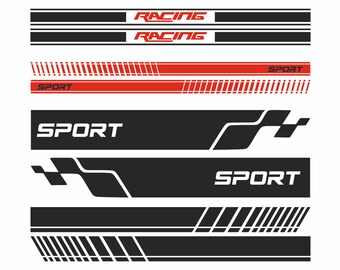 Car Racing Stripes EPS Decal Pack - 4 Designs set | Digital Download | Car Decal Vector, Vehicle Decals | DIY Car Stripe Design