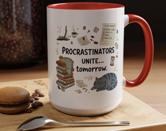 Taza de café divertida, divertida taza "Procrastinadores, uníos mañana", regalo para procrastinadores, taza de oficina, regalo para compañeros de trabajo, regalo para amantes del té, regalo para amantes de los gatos