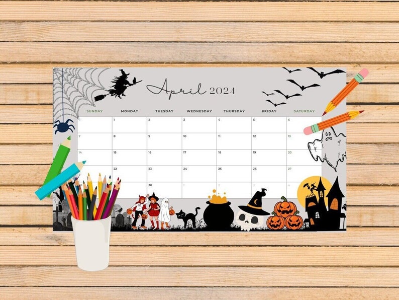 Halloween 2025 Calendar Spooky Season With Pumpkins & Witch Etsy Israel