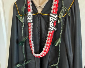 Deluxe Lei SET Single Braided Ribbon and Single Maile Ti Leaf Ribbon Lei Graduation Promotion Birthday Senior Night Lei Set - Customizable