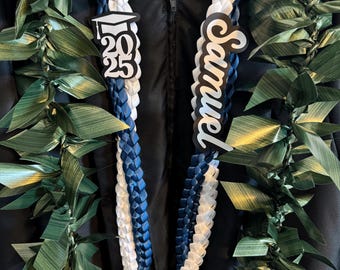 Custom Graduation Ribbon Lei Set – Braided & Ti Leaf Style