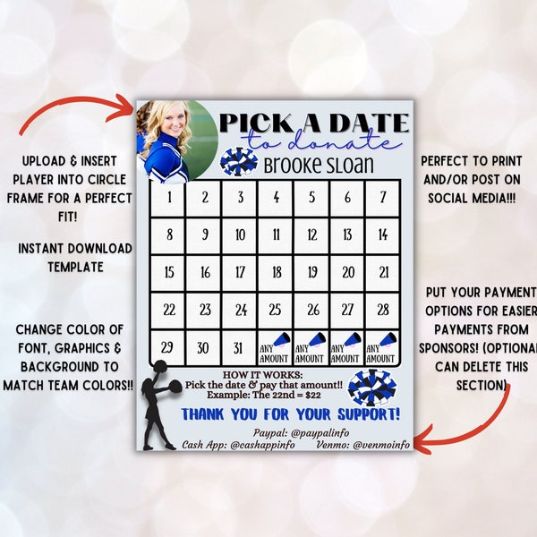 Sponsor a Day Fundraiser Calendar Template Etsy