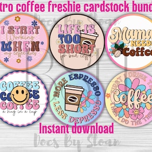 レトロ コーヒー カードストック バンドル、印刷可能、新入生用カードストック、ラウンド png デジタル、新入生用カードストック、即時ダウンロード、コーヒー、レトロ