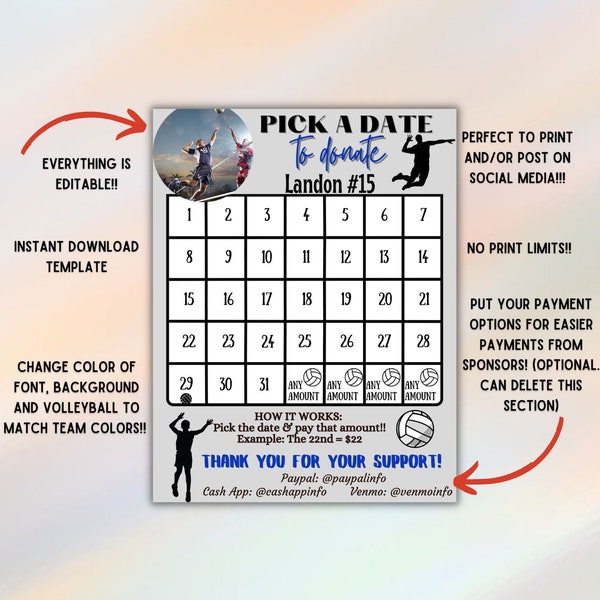 Volleyball Calendar Template Editable Etsy