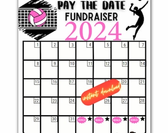 Volleyball 2024 pick a date to donate, INSTANT DOWNLOAD printable pay the date, volleyball fundraiser, volleyball fundraiser, calendar