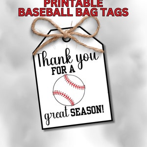 Baseball-Taschenanhänger, Baseball-Tag, Glücksbringer-Tag, Baseball-Snack-Tag, druckbarer Baseball-Tag, Danke für eine tolle Saison, Sport-Tag
