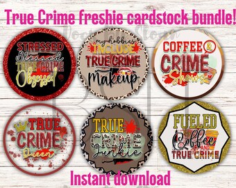 True crime cardstock bundle, true crime freshies, digital cardstock download, freshie cardstock, car coaster images, true crime PNG images