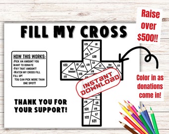 Fill my cross fundraiser, church fundraiser, church camp pick a date, black out board, Mission trip, pick a date, color fundraiser, 500