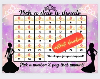PAGEANT pick a date to donate,INSTANT DOWNLOAD, Fundraiser, pay the date, pageant fundraiser, pageant competition fundraiser, pageant