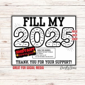 Füllen Sie mein 2025-Jahr, verdunkeln Sie die Tafel, wählen Sie ein Datum zum Spenden, Kalender, Farb-Spendenaktion, Senior, Reisen, Seniorenreise, College, Patensaison