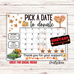 Fall Autumn themed pick a date to donate, All purpose, pay the datee, fundraiser calendar, Halloween fundraiser calendar, Fundraiser