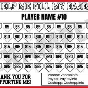EDITIERBARE füllen Sie meine Basen Vorlage, Softball Baseball, wählen Sie ein Datum zu spenden, Fundraiser, zahlen Sie das Datum, Home Run Vorlage, Baseball-Vorlage