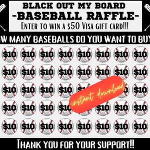 Baseball Black out my board, baseball raffle, flyer, baseball fundraiser, pick a date to donate, pay the date, baseball calendar fundraiser