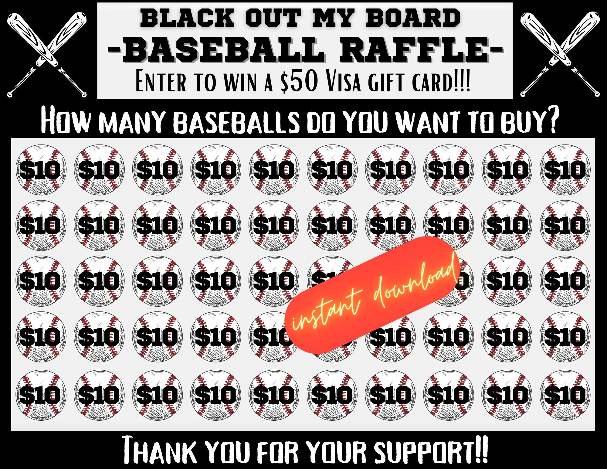 Baseball Ticker Raffle Baseball Black Out My Board, Baseball Raffle, Flyer, Baseball ...