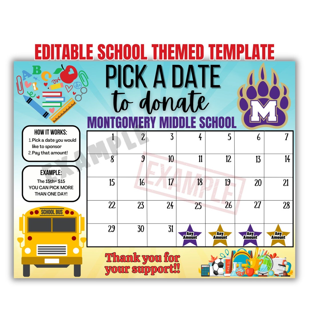 Editable School Pick a Date to Donate, Day Care, Pre School Fundraiser ...