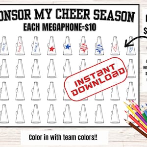 Cheerleading fundraiser, Sponsor megaphone,  black out my board, pick a date to donate, digital fundraiser, Sponsor my cheer, cheer funding