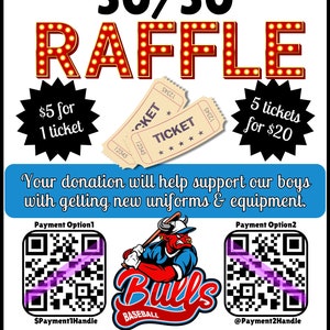 EDITABLE Baseball 50/50 Flyer Template, Baseball Fundraiser, Fundraiser ...