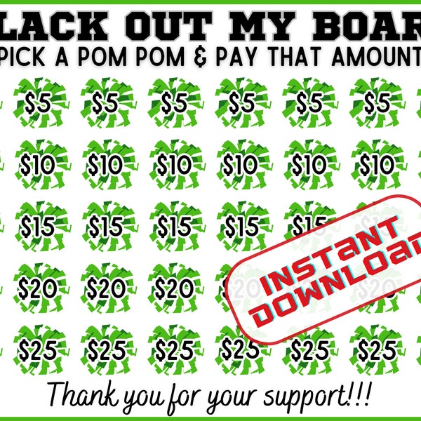 Cheer Green black out my board, pick a date to donate Fundraiser, Kelly Green pay the date, cheerleading, sponsor fundraiser cheer, pom pom