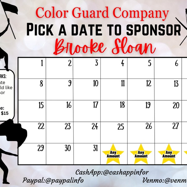 EDITABLE color guard Template, pick a date to donate, Fundraiser, pay the date Instant access to template, custom color guard  template