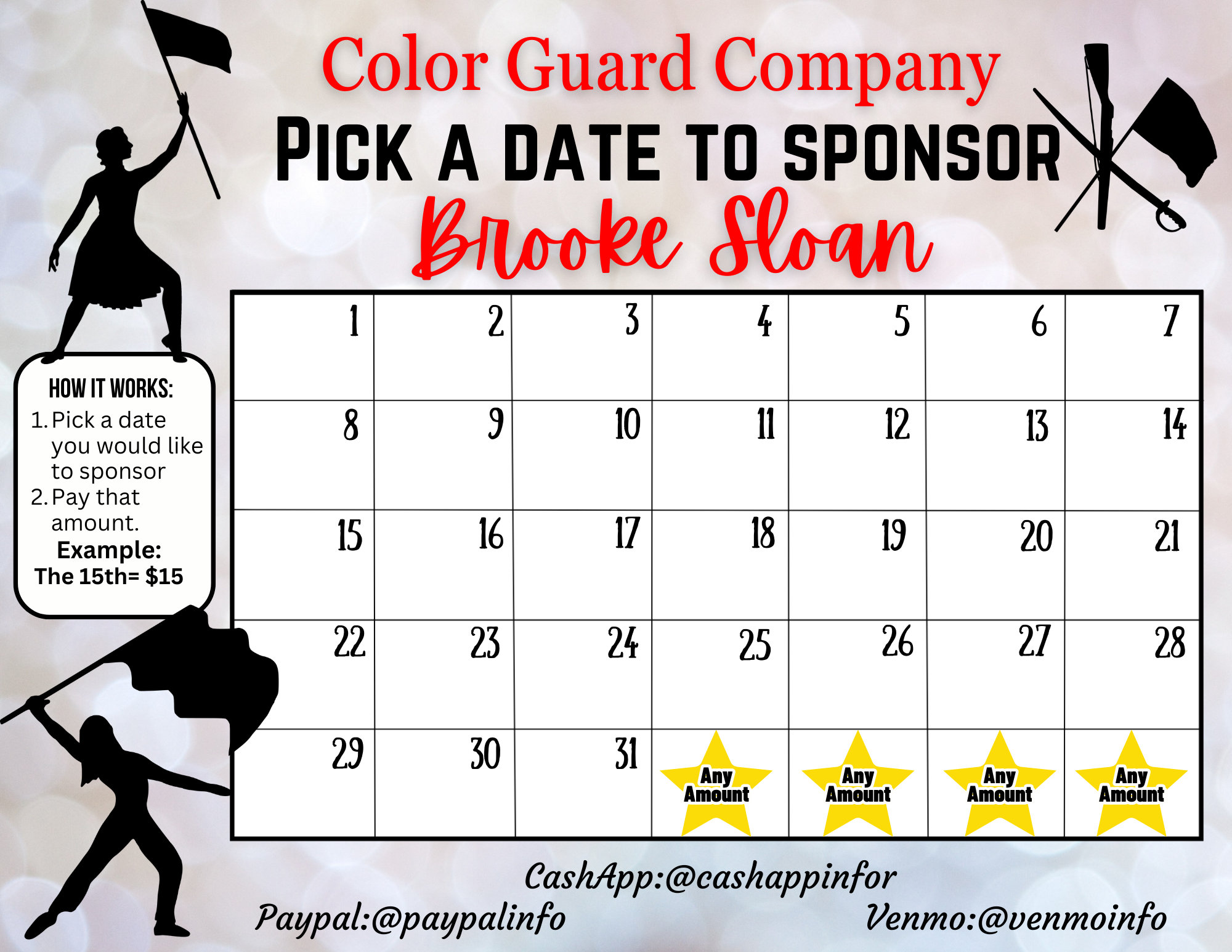 EDITABLE Color Guard Template, Pick a Date to Donate, Fundraiser, Pay ...